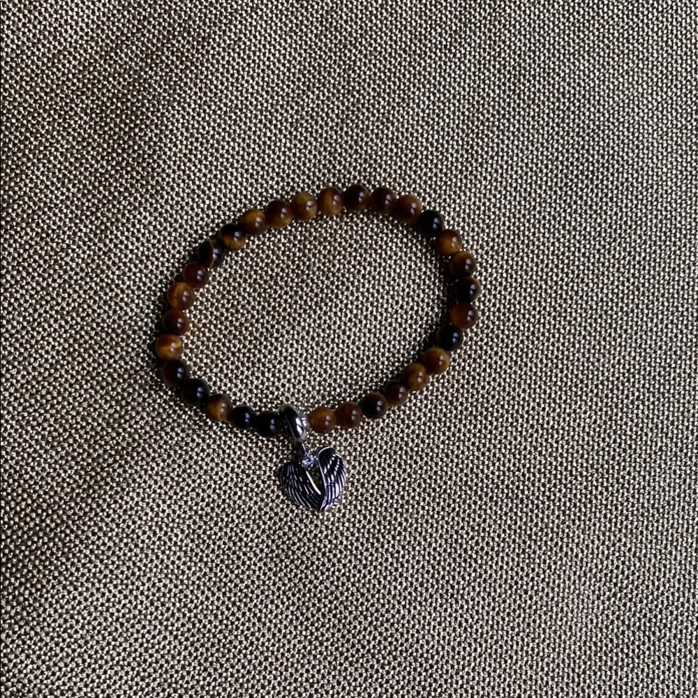 Brown Beaded Bracelet with Heart Charm